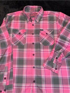 Dixxon Men's Flannel Shirt Large Shreddy Colab Pink & Grey Plaid Rare